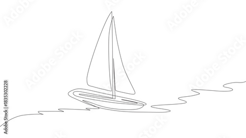 One continuous line drawing of sail sailboat sailing on the sea. Water vehicle concept. Dynamic single-line draw design graphic vector illustration
