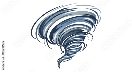 Dynamic illustration of a swirling vortex weather phenomenon with stylized graphic design and