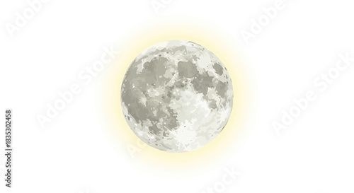 Mystical full moon illustration radiating a soft glow with craters visible in the celestial sky