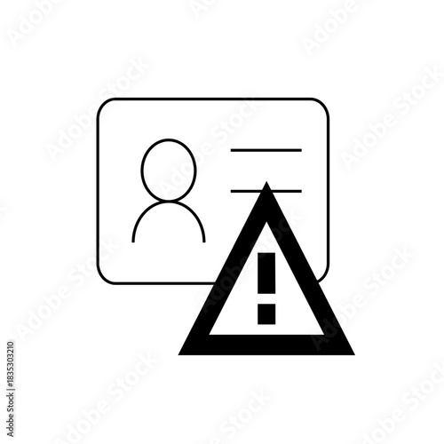 Identification card with a person icon and horizontal lines overlaid with a warning triangle sign