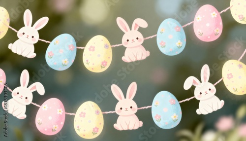Colorful Easter eggs with bunnies, festive and playful spring scene, perfect for Easter, holiday, seasonal, family, and lifestyle photography, illustration, or decorative projects.
