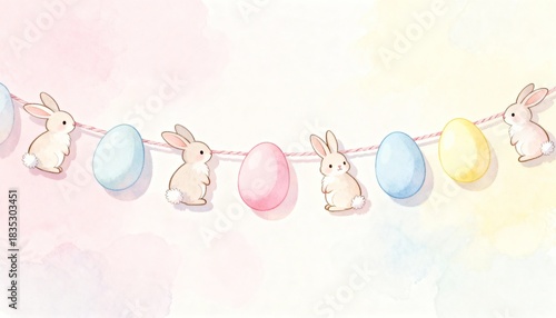 Colorful Easter eggs with bunnies, festive and playful spring scene, perfect for Easter, holiday, seasonal, family, and lifestyle photography, illustration, or decorative projects.
