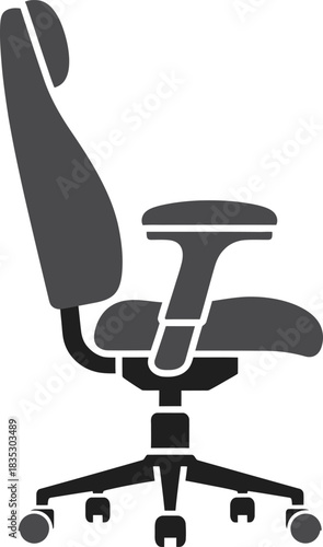 Modern ergonomic office chair with adjustable armrests and wheels isolated on a white background