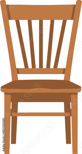 Simple wooden dining chair with a slatted back and a solid seat on a white background