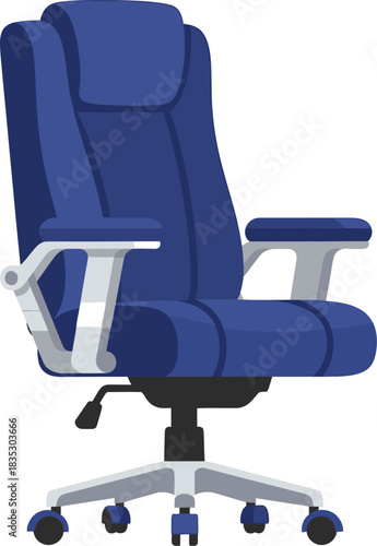 Modern blue executive office chair with adjustable features and comfortable padding on a white background