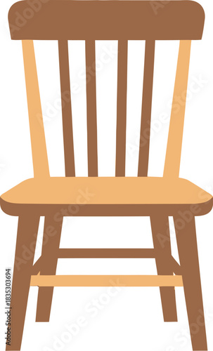 Simple wooden chair with a slatted back and a square seat isolated on a white background