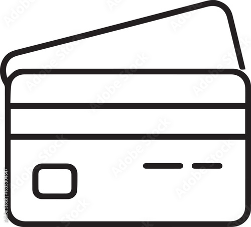 A minimalist black and white outline drawing of a credit card, presented in a clean, modern style.