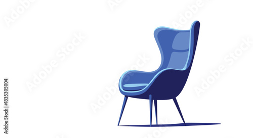 A modern and stylish illustration of a sleek blue egg chair with a minimalist design isolated on a plain white background.