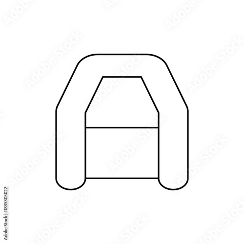 Illustration of a simple inflatable boat with rounded edges and a rectangular interior space shown in outline