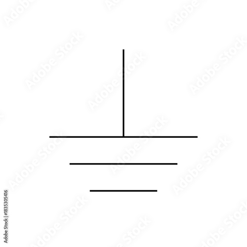 Illustration of an electrical grounding symbol with a vertical line and three horizontal lines