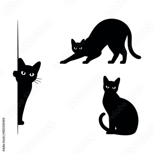  sleek black cats are seen in a set of stylized silhouettes