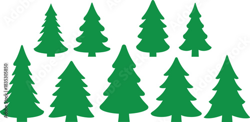 Collection of green evergreen tree silhouettes for christmas or winter designs