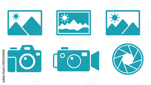 Camera Icon Outline Flat Vector Showing Photo Snapshot Capture Shutter Flash and Digital App Symbols