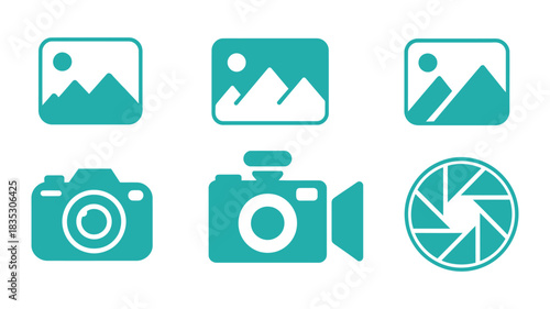 Camera Icon Outline Flat Vector Showing Photo Snapshot Capture Shutter Flash and Digital App Symbols