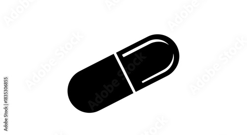 Black and White Capsule Pill Icon Illustration.