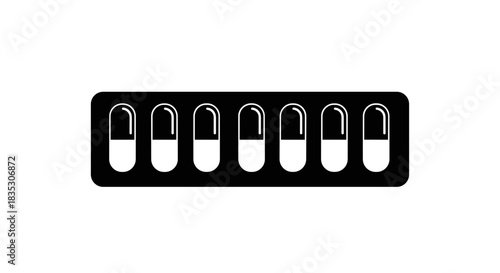 Black and White Capsule Pills in Blister Pack Illustration.