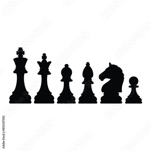 Silhouette of chess pieces on a white background