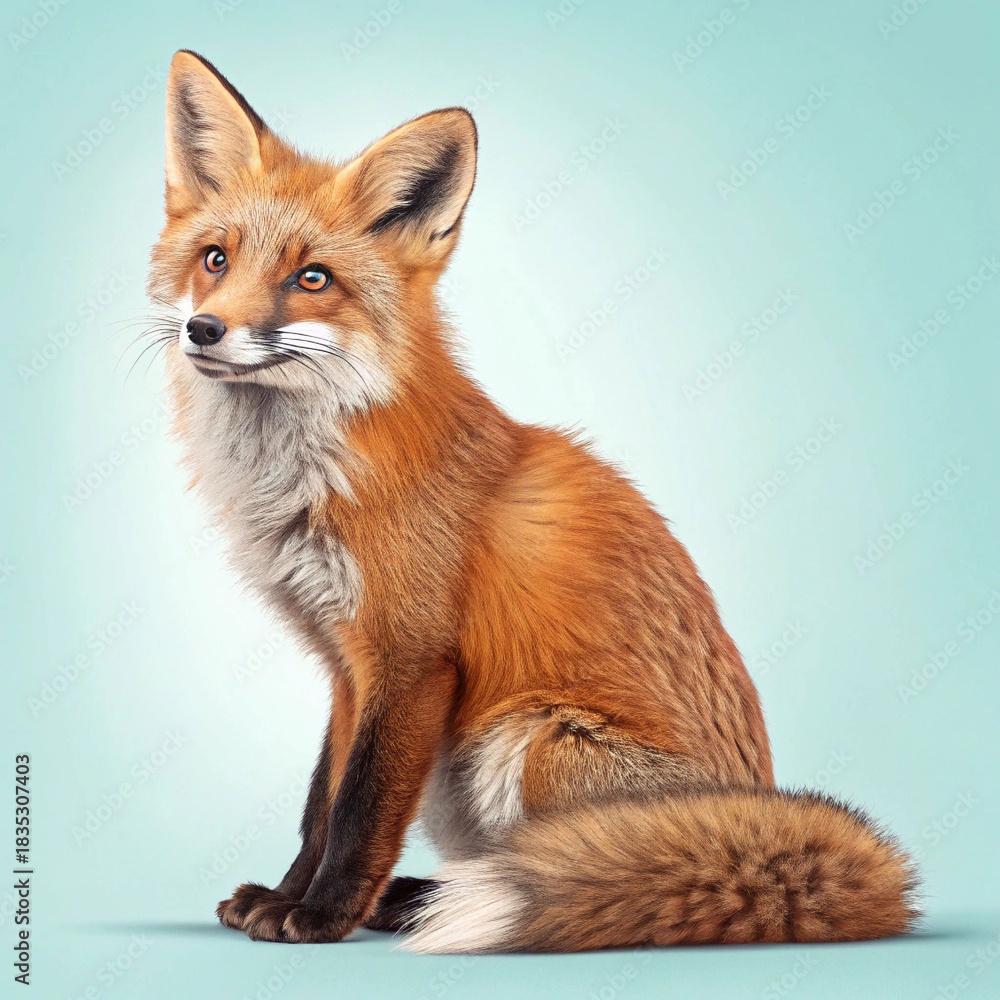 Obraz premium Red Fox Sitting on Pastel Background