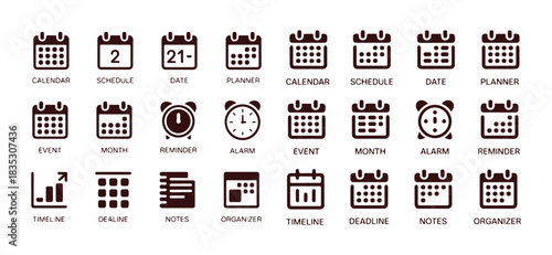 Calendar icon collection isolated on white background set of date schedule appointment