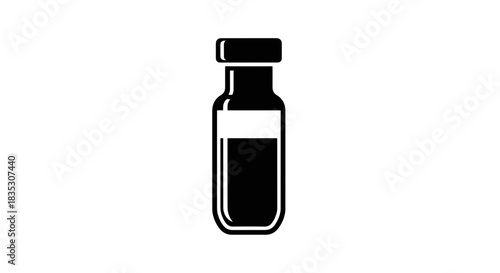 Black and White Vial Illustration for Medical or Scientific Use.