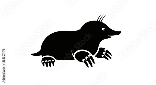 Black Mole Silhouette Illustration on White Background.