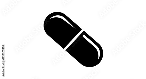 Black Pill Capsule Illustration for Medical and Pharmaceutical Use.