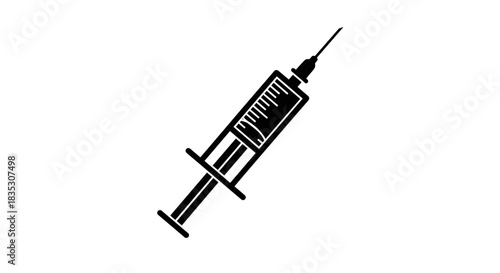 Black Syringe Illustration Medical Injection for Healthcare.