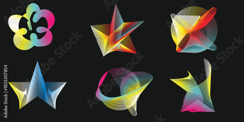 Fluid colorful abstract light waves translucent design elements.