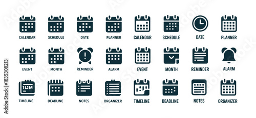 Calendar icon collection isolated on white background set of date schedule appointment