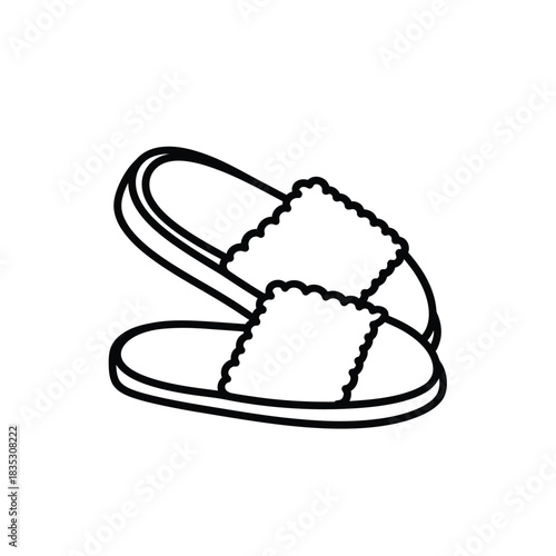 Line Drawing of a Pair of Cozy Slippers footwear shoes