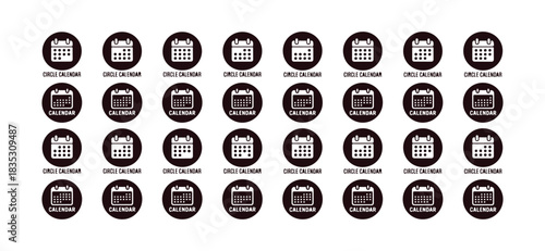 Set of Calendar Icons Collection Circle Style Symbol Design Isolated on White Background
