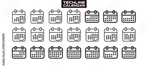 Techline Calendar Icons Collection Vector Symbol Design Isolated on White Background Design