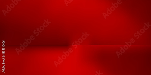 Red studio background. Abstract limbo podium studio room. Dark red gradient wall floor and spotlight scene. Showcase, promotion display. Vector stage mockup illustration