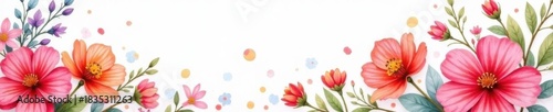 Colorful watercolor flower banner mockup, mother's day design, flowers, elegant, frame