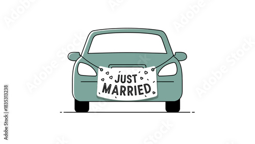 Wedding Car A Vector Illustration Depicting a 'Just Married' Sign on a Vehicle, Ideal for Celebrations
