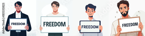 vector of a man holding a sign that says "Freedom"