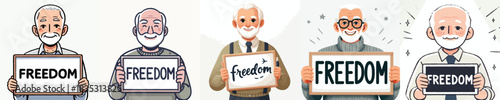 vector of a grandfather holding a sign that says "Freedom"