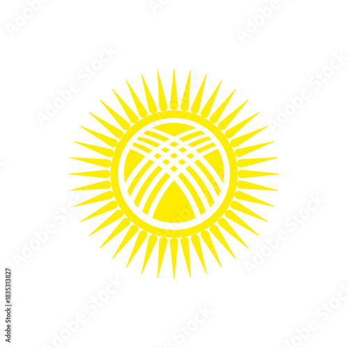 Kyrgyz yellow Sun with yurt tündük emblem. Kyrgyzstan flag element