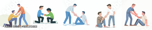 vector man helping his friend get up