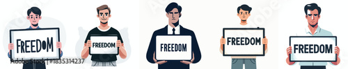 vector of a man holding a sign that says "Freedom"
