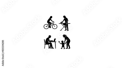 Human Activity Silhouette Pack – Family and Daily Routine Vector Art