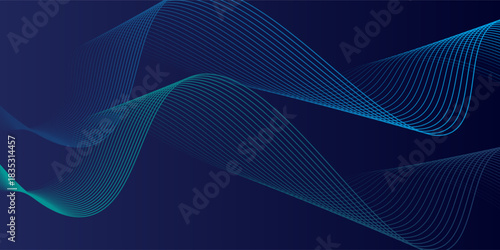Abstract glowing wave lines on dark blue background. Dynamic wave pattern. Modern flowing wavy lines. Futuristic technology concept.