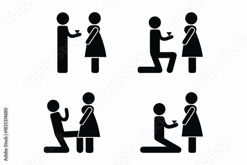 set of Wedding proposal icon silhouette vector illustration isolated on white background