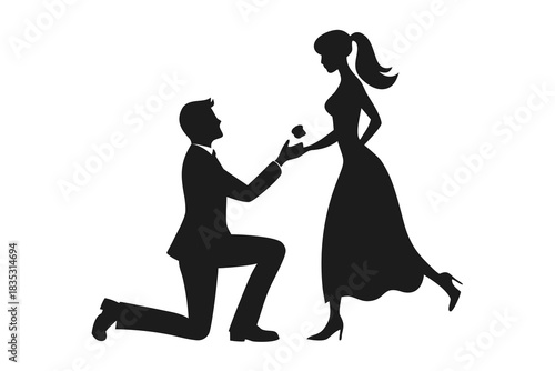 Wedding proposal silhouette vector illustration isolated on white background