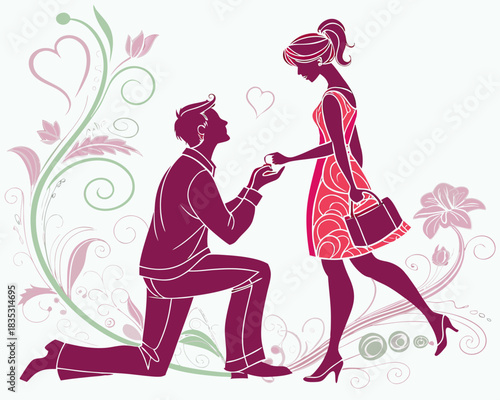 Wedding proposal silhouette vector illustration isolated on white background