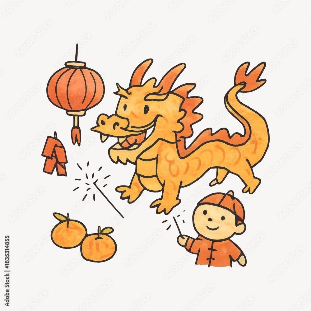 Naklejka premium Festive dragon illustration celebration