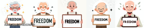 vector of a grandfather holding a sign that says "Freedom"