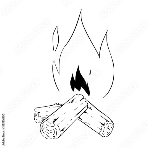 Bonfire Doodle Hand drawn illustration of Fireplace for web Icon