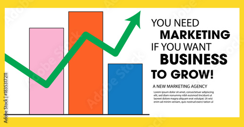 Hand drawn marketing strategy facebook template, MARKETING BUSINESS GROWING GRAPH, Vector design