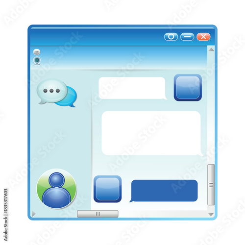 2000s interface with gradients. Retro user interface elements in 2000s style. Chat interface window.